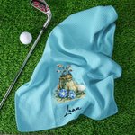 Gepersonaliseerde Golf Geboortebloem Klassieke Sneldrogende Wafel Golfhanddoek met Naam en Karabijnhaak Clip Sport Team Verjaardagscadeau voor Golfspeler Liefhebster Vrouw