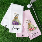 Gepersonaliseerde Golf Geboortebloem Klassieke Sneldrogende Wafel Golfhanddoek met Naam en Karabijnhaak Clip Sport Team Verjaardagscadeau voor Golfspeler Liefhebster Vrouw