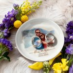 Personalisierte Schmuckschale aus Keramik | Aquarell-Foto mit Namen und Datum | Verlobung Hochzeit Jahrestag Geschenk für Paare frisch Vermählte