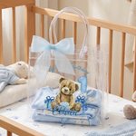 Personalised Teddy Bear Themed Transparent Gift Bag with Name Year Bow Ribbon and Card Birthday Party Decor 1st Birthday Baby Shower Gift for Baby