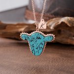 Gepersonaliseerde Western Koe hoofd stenen ketting met initiaal hanger prachtige sieraden verjaardagscadeau voor cowgirl Western liefhebber