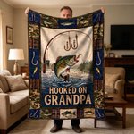 Personalized Retro Hooked on Grandpa Soft Throw Blanket Home Decor Father's Day Birthday Gift for Grandpa