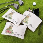 Personalised Birth Flower Golf Cosmetic Bag with Name Travel Accessory Anniversary Birthday Gift for Women Golf Lovers