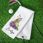 Gepersonaliseerde Golf Geboortebloem Klassieke Sneldrogende Wafel Golfhanddoek met Naam en Karabijnhaak Clip Sport Team Verjaardagscadeau voor Golfspeler Liefhebster Vrouw