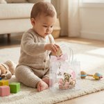 Personalised Teddy Bear Themed Transparent Gift Bag with Name Year Bow Ribbon and Card Birthday Party Decor 1st Birthday Baby Shower Gift for Baby