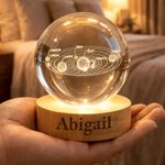 Personalized Four-Leaf Cover Round Crystal Ball LED Night Light with Name and Wooden Base Home Decor Birthday Gift for Kids Friends