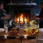 Personalized Chinese-Style Horse 10 oz Rock Whiskey Glass with Name and Auspicious Words Anniversary Birthday Gift for Man Whiskey Enthusiast
