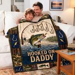 Personalized Retro Hooked on Grandpa Soft Throw Blanket Home Decor Father's Day Birthday Gift for Grandpa
