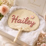 Personalized Flower Natural Woven Palm Leaf Hand Fan with Name Daily Use Birthday Wedding Gift for Bridesmaid Friend