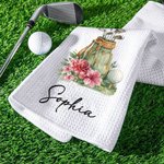 Gepersonaliseerde Golf Geboortebloem Klassieke Sneldrogende Wafel Golfhanddoek met Naam en Karabijnhaak Clip Sport Team Verjaardagscadeau voor Golfspeler Liefhebster Vrouw