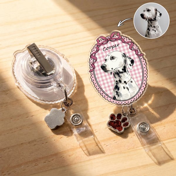 Personalisierte Hand-Painted Pet Foto einziehbare ID-Karte Badge Reel mit Namen und Glitter Pfote Charme Geburtstagsgeschenk für Tierliebhaber Lehrer Krankenschwester