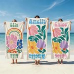 Personalised Multicolour Floral Quick Dry Sand-free Beach Towel with Name Travel Swimming Pool Bathroom Gift for Women