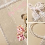 Personalised Teddy Bear Themed Transparent Gift Bag with Name Year Bow Ribbon and Card Birthday Party Decor 1st Birthday Baby Shower Gift for Baby