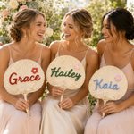 Personalized Flower Natural Woven Palm Leaf Hand Fan with Name Daily Use Birthday Wedding Gift for Bridesmaid Friend