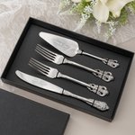 Set de couteau pelle fourchettes à gâteau personnalisé avec nom et date - Boîte cadeau incluse - Cadeau mariage fiançailles anniversaire pour couple