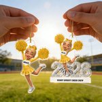 Gepersonaliseerde Cartoon Cheerleader Girl Pom-Pom Acryl Ornament met naam Cheer Team Game Day Gift voor Cheerleader