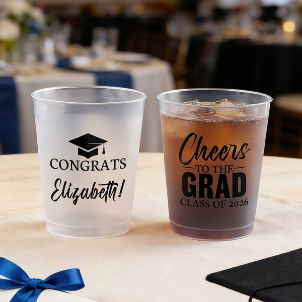 Personalized Graduation Cap Congrats Frosted Plastic Cups with Name and Year Set of 10 Graduation Party Favor for Graduates