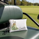 Personalised Birth Flower Golf Cosmetic Bag with Name Travel Accessory Anniversary Birthday Gift for Women Golf Lovers