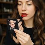 Personalised Birth Flower Highland Cow Compact Heart Round Square Makeup Mirror with Name Birthday Anniversary Gift for Women