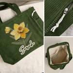 Personalised Applique Patch Style Birth Flower Name Large Capacity Corduroy Tote Bag Daily Use Birthday Travel Graduation Gift for Her