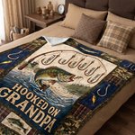 Personalized Retro Hooked on Grandpa Soft Throw Blanket Home Decor Father's Day Birthday Gift for Grandpa