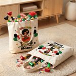 Personalised Juneteenth 1865 Cartoon Black Boy Girl Character Balloon Canvas Tote Bag with Name Black Independence Day Juneteenth Gift for Boys Girls