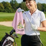 Gepersonaliseerde Golf Geboortebloem Klassieke Sneldrogende Wafel Golfhanddoek met Naam en Karabijnhaak Clip Sport Team Verjaardagscadeau voor Golfspeler Liefhebster Vrouw