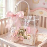 Personalised Teddy Bear Themed Transparent Gift Bag with Name Year Bow Ribbon and Card Birthday Party Decor 1st Birthday Baby Shower Gift for Baby