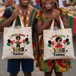 Personalised Juneteenth 1865 Cartoon Black Boy Girl Character Balloon Canvas Tote Bag with Name Black Independence Day Juneteenth Gift for Boys Girls