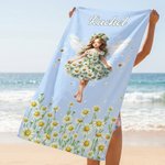 Personalised Birth Flower Fairy Quick Dry Oversized Beach Towel with Name Beach Party Summer Holiday Gift for Kids Women
