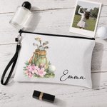 Personalised Birth Flower Golf Cosmetic Bag with Name Travel Accessory Anniversary Birthday Gift for Women Golf Lovers