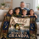 Personalized Retro Hooked on Grandpa Soft Throw Blanket Home Decor Father's Day Birthday Gift for Grandpa