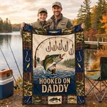 Personalized Retro Hooked on Grandpa Soft Throw Blanket Home Decor Father's Day Birthday Gift for Grandpa