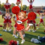 Gepersonaliseerde Cartoon Cheerleader Girl Pom-Pom Acryl Ornament met naam Cheer Team Game Day Gift voor Cheerleader