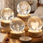 Personalized Four-Leaf Cover Round Crystal Ball LED Night Light with Name and Wooden Base Home Decor Birthday Gift for Kids Friends