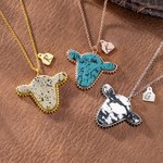 Gepersonaliseerde Western Koe hoofd stenen ketting met initiaal hanger prachtige sieraden verjaardagscadeau voor cowgirl Western liefhebber
