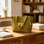 Personalized Retro Double-Color Shadow Monogram Large Capacity Corduroy Tote Bag Travel Essential Birthday Gift for Friends Office Workers