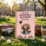 Personlig tecknad Graduate Girl 2026-2028 Planner Spiral A5 Anteckningsbok med år och namn Graduation Födelsedagspresent för akademiker