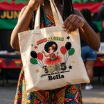 Personalised Juneteenth 1865 Cartoon Black Boy Girl Character Balloon Canvas Tote Bag with Name Black Independence Day Juneteenth Gift for Boys Girls