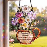Personalised Grandma's Garden Birth Flower Stained Glass Design Suncatcher with Title and 1-10 Names Mother's Day Gift for Grandma Mom