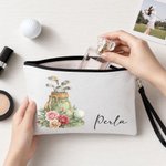 Personalised Birth Flower Golf Cosmetic Bag with Name Travel Accessory Anniversary Birthday Gift for Women Golf Lovers