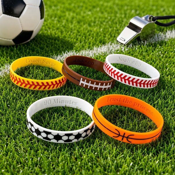 Personalised Ball Sports Silicone Band Bracelet with Engraved Text Birthday Game Day Gift for Sports Lovers