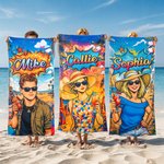 Personalised Pop Art Graffiti Soft Oversized Quick Dry Beach Towel with Name and Photo Summer Holiday Birthday Beach Party Gift for Young Men Women