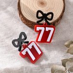 Personalised Multicolour Bow Acrylic Earrings with Sports Number Baseball Game Cheer Gift for Baseball Basketball Mom