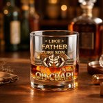 Personalized Like Father Like Son Fist Bump 10 oz Rock Whiskey Glass with Name Father's Day Birthday Gift for Father Whiskey Lover