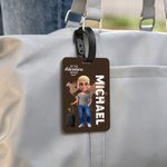 Gepersonaliseerde Cartoonfiguur Bagagelabel met Naam Perfect als Reisaccessoire en Verjaardagscadeau voor Familie en Reisliefhebbers