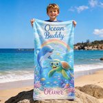 Personalisierte Cartoon Meeresschildkröte Meerestiere schnell trocknen überdimensioniert Strand Handtuch mit Namen Strand Party Sommer Urlaub Geschenk für Kinder