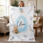 Personalized Soft Classic Winnie the Pooh Fleece Throw Blanket with Name and Initial Baby Shower Receiving Gift for Newborns