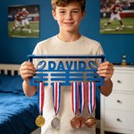 Personalized Sports Pattern Medal Display Stand with Name Sports Memorabilia Wall Decor Game Day Gift for Sport Lover Athlete Teenager