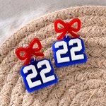Personalised Multicolour Bow Acrylic Earrings with Sports Number Baseball Game Cheer Gift for Baseball Basketball Mom